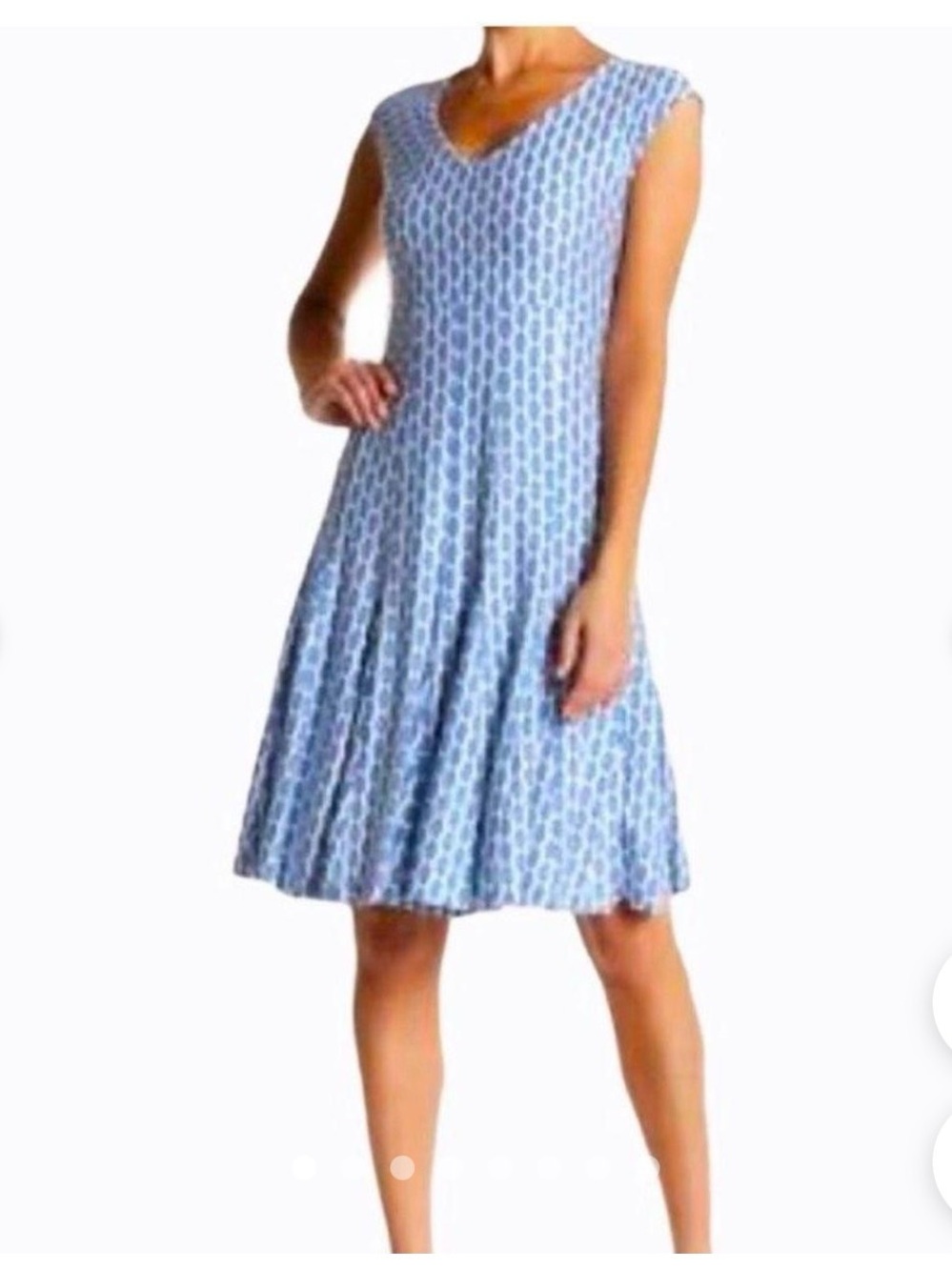 Just...Taylor Sky Blue Printed V-Neck Cap Sleeve Midi Dress